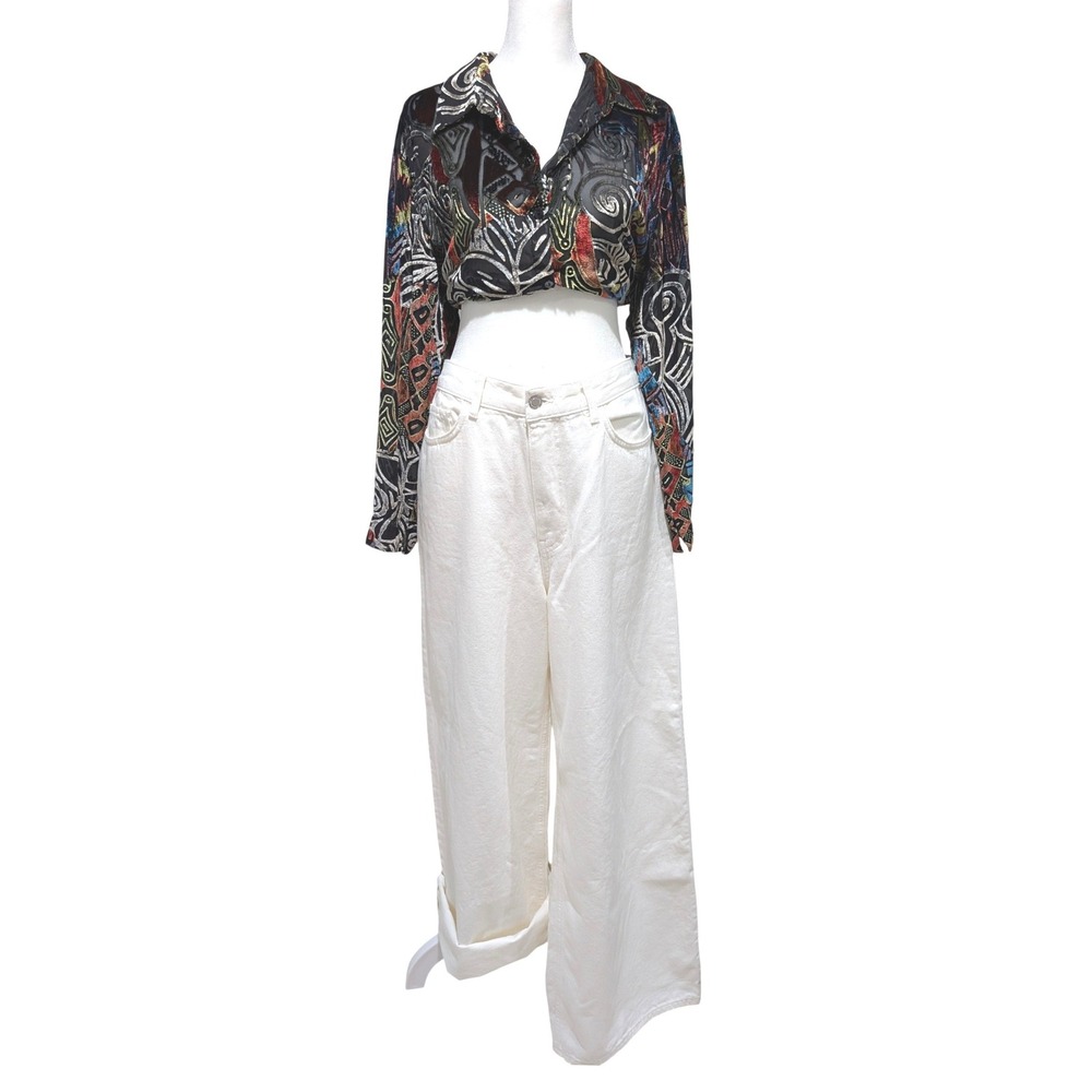 Zara The High Rise Palazzo Jeans White Wide Leg Relaxed Fit Size 10 NEW